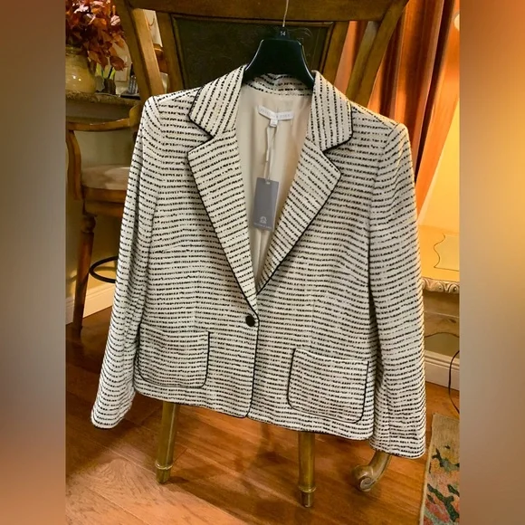 NWT Preston & York Black and White StripedTweed Jacket Size 14 Academia Office